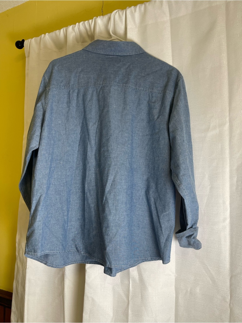 Light Blue Ruffle-Front Button-Down Shirt - - Picture 3 of 6
